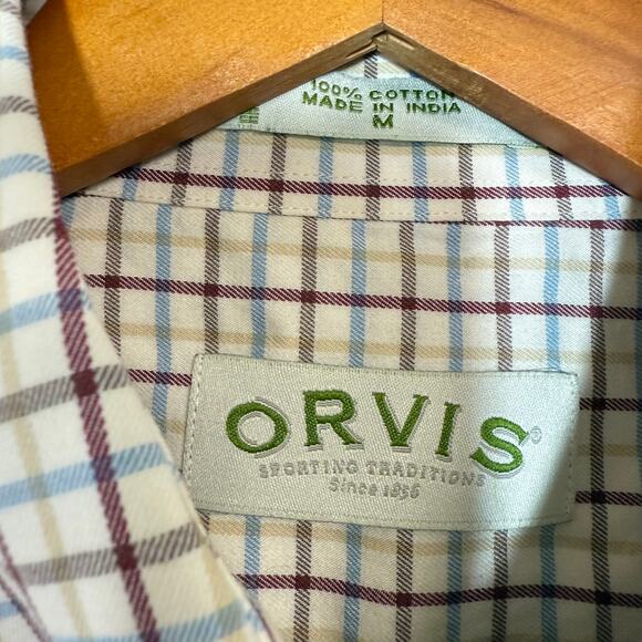 Orvis M White Check Button Down Shirt Woven Cotton Casual‎ Formal Wedding Guest - Picture 4 of 8